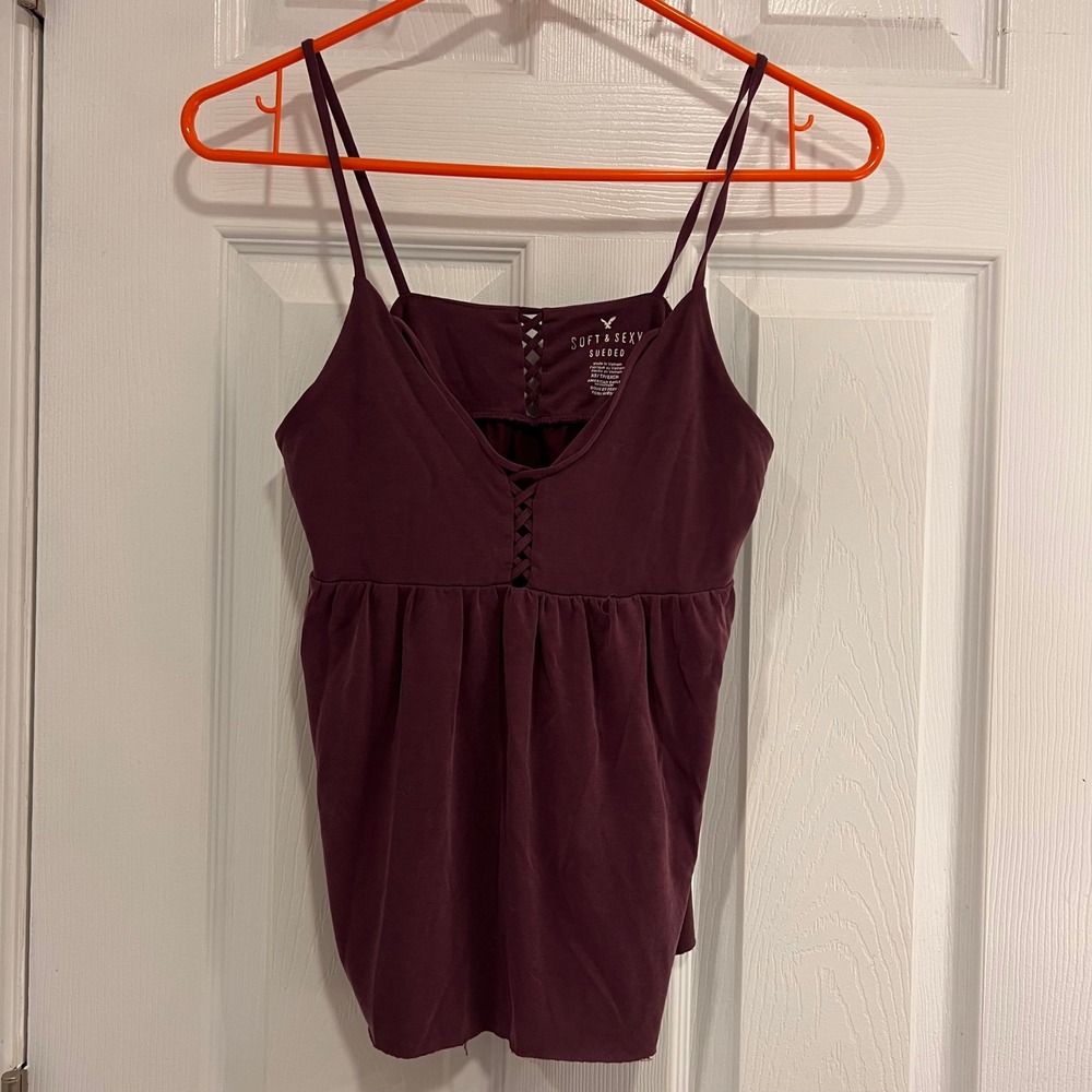 American Eagle Outfitters‎ Soft & Sexy Sueded Lace Up Cami Tank Top
